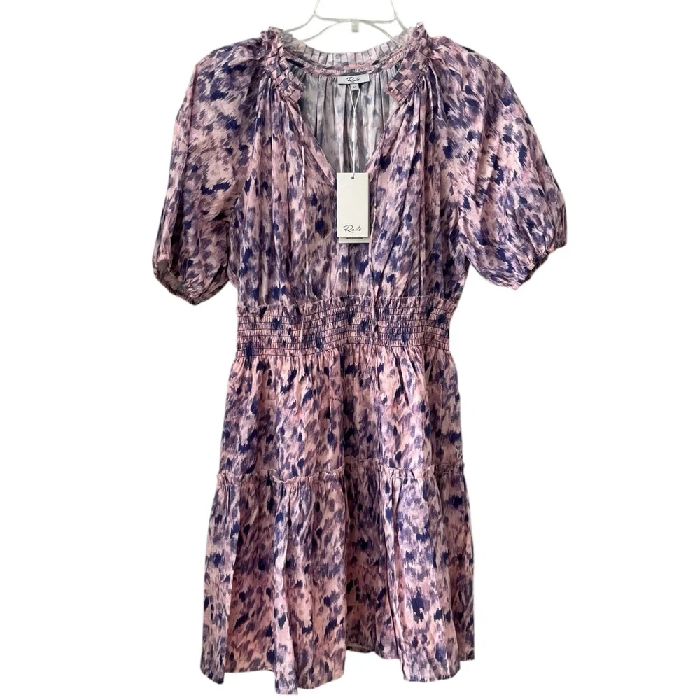 NEW $238 Rails Fiorella Cotton Ikat-Inspired Mini dress Medium Pink Geometric - Picture 4 of 14